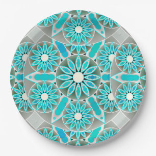 Prato De Papel Padrão de mandala, tartaruga, cinza de prata e br