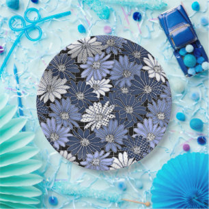 Prato De Papel Padrão de Margarida Azul e Branco