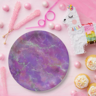 Prato De Papel Padrão de mármore roxo e prata