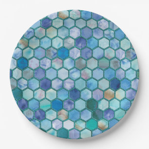 Prato De Papel Padrão de mel azul de luxo Aqua