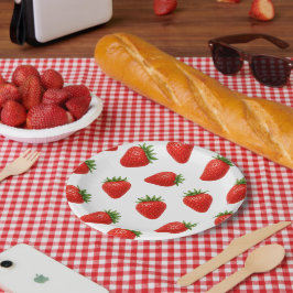 Prato De Papel Padrão de Morango Sem Costura Fruta Vermelha Fofa