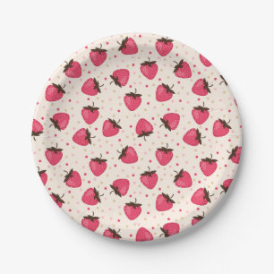 Prato De Papel Padrão de Morangos Rosa e Bonitos