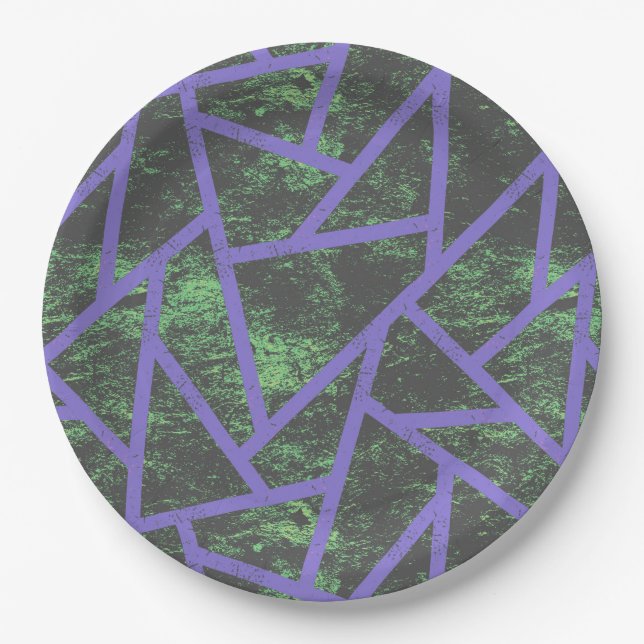 Prato De Papel Padrão de mosaico violeta e verde (Frente)