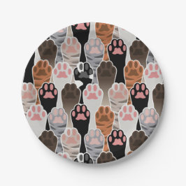 Prato De Papel Padrão de muitas patas de gatos