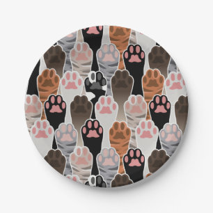 Prato De Papel Padrão de muitas patas de gatos