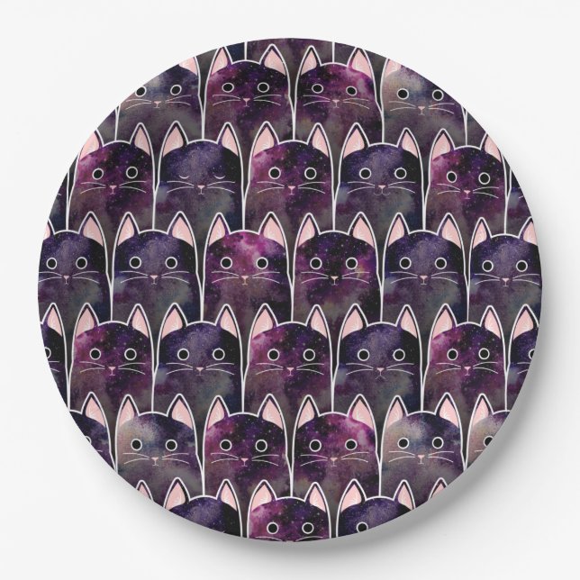 Prato De Papel Padrão De Muitos Gatos Galáxicos (Frente)