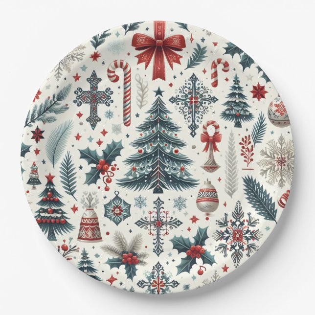 Prato De Papel Padrão de Natal (Frente)