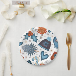 Prato De Papel Padrão de Natal da Aquarela Festiva