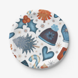 Prato De Papel Padrão de Natal da Aquarela Festiva