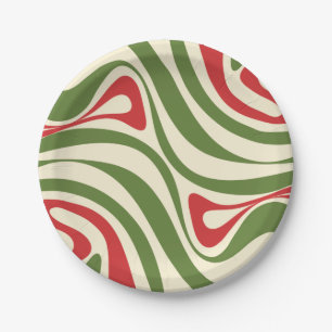 Prato De Papel Padrão de Natal do Trippy Retro Abstrato Swirl