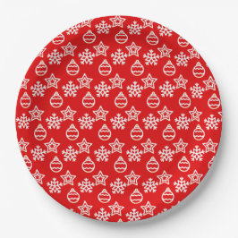 Prato De Papel Padrão de Natal Elegante em Vermelho