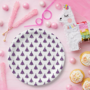 Prato De Papel Padrão de Natal Roxo