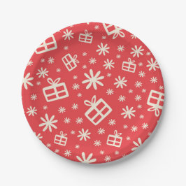 Prato De Papel Padrão de Natal Vermelho Moderno e Bonito