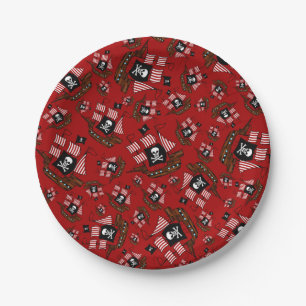 Prato De Papel Padrão de navio pirata vermelho