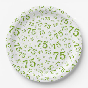 Prato De Papel Padrão de Número Aleatório de 75 Festas Verde/Bran