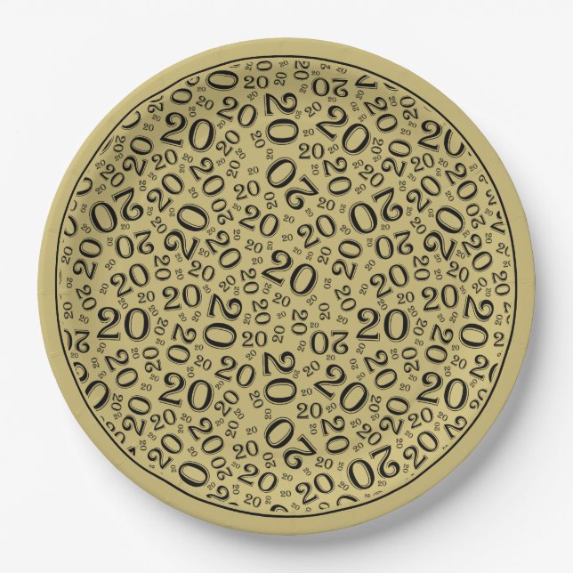 Prato De Papel Padrão de Número Aleatório de Aniversário Dourado/ (Frente)