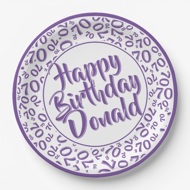 Prato De Papel Padrão de Número Aleatório Roxo/Branco 70º (Frente)
