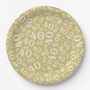 Prato De Papel Padrão de número de aniversário de 40 anos Dourado