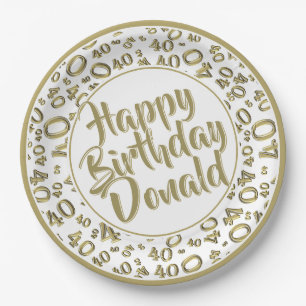 Prato De Papel Padrão de Número de Aniversário de 40 anos Dourado