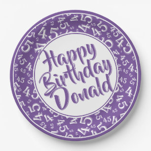 Prato De Papel Padrão de Número de Aniversário de 45 anos Roxo/Br
