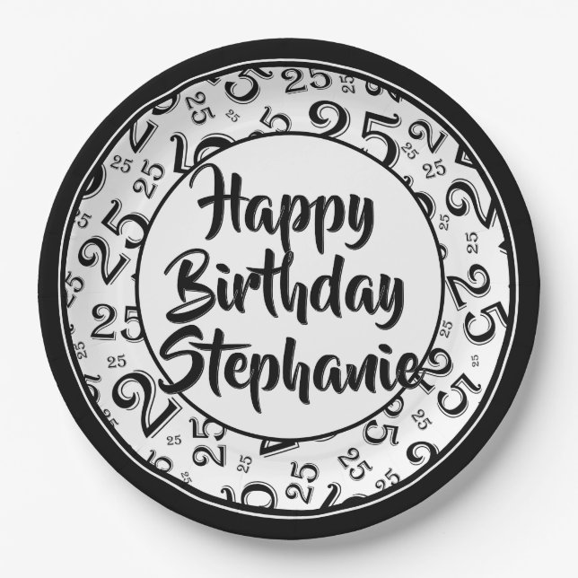 Prato De Papel Padrão de Números Aleatórios de 25 (Frente)