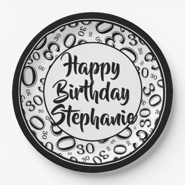 Prato De Papel Padrão de Números Aleatórios de 30 (Frente)