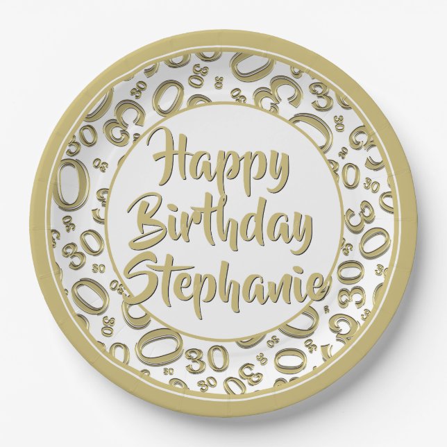 Prato De Papel Padrão de Números Aleatórios de 30 (Frente)