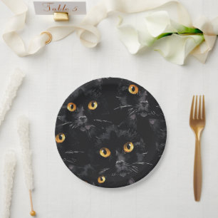 Prato De Papel Padrão de Olhos de Gato Preto Místico