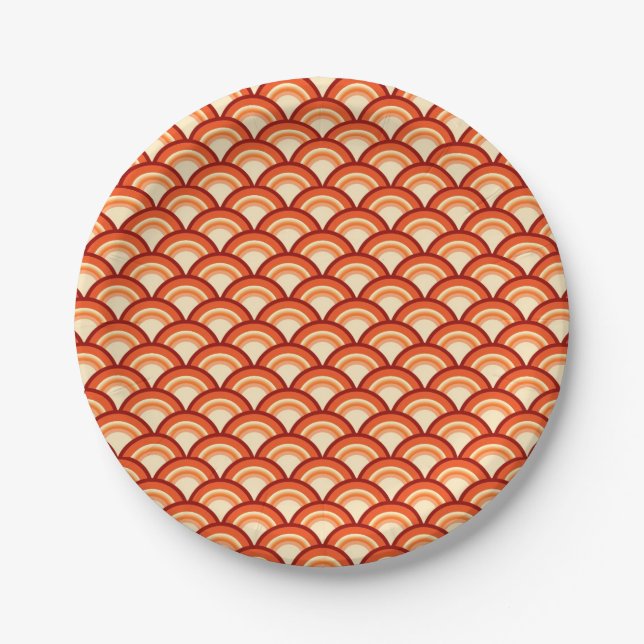 Prato De Papel Padrão de onda Art Deco - laranja tangerina (Frente)