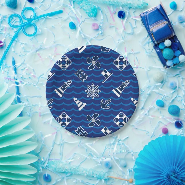 Prato De Papel Padrão de Ondas Náuticas Curtas (Festa)