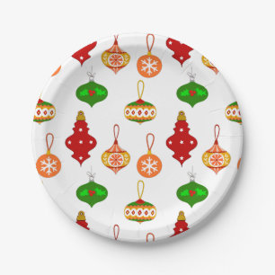 Prato De Papel Padrão de ornamento antigo em vermelho, verde e br
