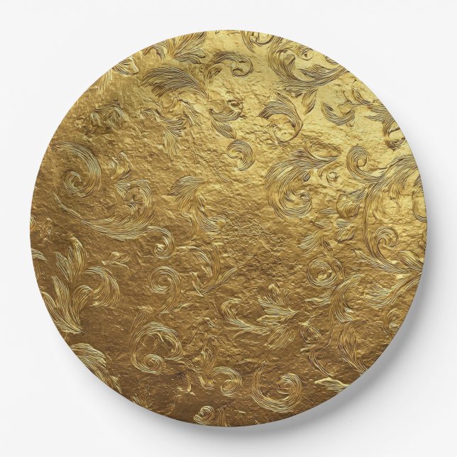 Prato De Papel Padrão de ornamento dourado (Frente)