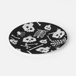 Prato De Papel Padrão de Ossos do Skeleton do Halloween