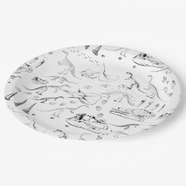 Prato De Papel Padrão de Ossos Fósseis do Dinossauro