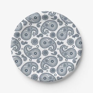 Prato De Papel Padrão de paisley azul escuro indiano sem costura