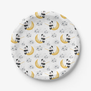 Prato De Papel Padrão de Panda de Pesca em Aquarela Fofa