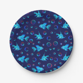 Prato De Papel padrão de peixe azul