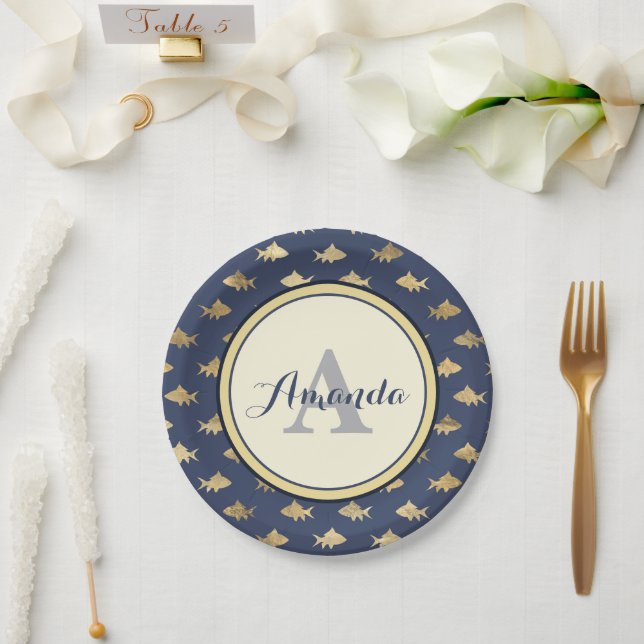 Prato De Papel padrão de peixe ouro personalizado (Casamento)