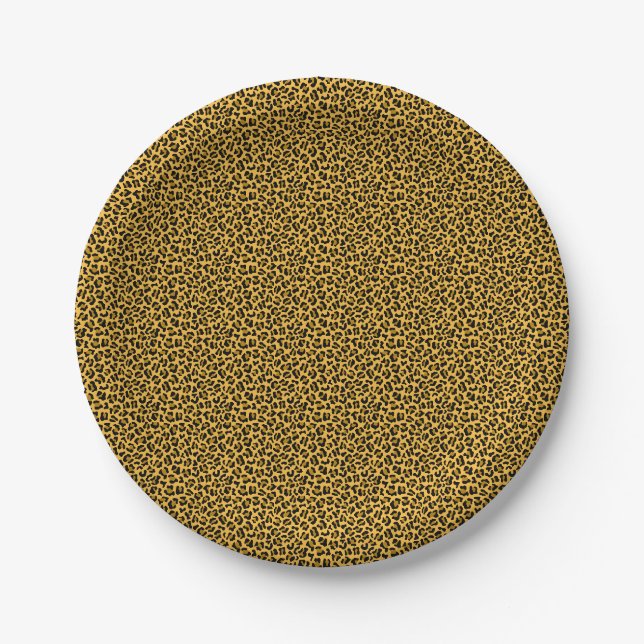 Prato De Papel Padrão de pele de leopardo preto marrom (Frente)