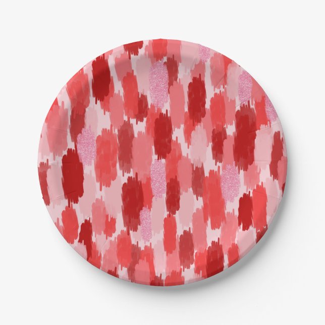 Prato De Papel Padrão de pinceladas de Abstrato Rosa Vermelho (Frente)