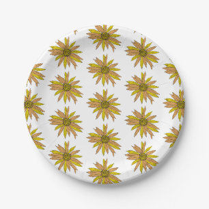 Prato De Papel Padrão de pintura de flores amarelas da margarida