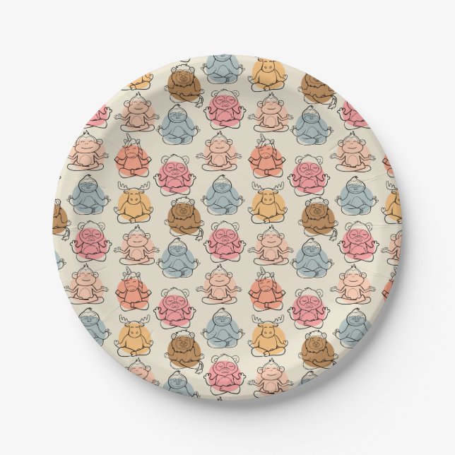 Prato De Papel Padrão de poses de ioga | Padrão sem costura de io (Frente)