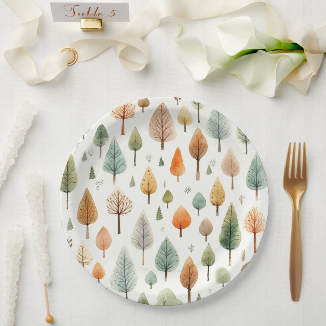 Prato De Papel Padrão de queda de aquarela (Casamento)