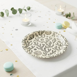 Prato De Papel padrão de recife de coral bege vintage desenhado à
