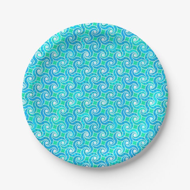 Prato De Papel Padrão de redemoinho abstrato - Azul, verde Jade e (Frente)