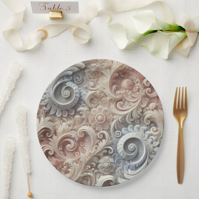 Prato De Papel Padrão de rendas de Pastel de gradiente elegante (Casamento)