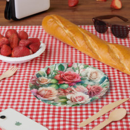 Prato De Papel Padrão de Rosa Caprichosa