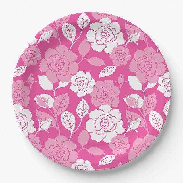 PRATO DE PAPEL PADRÃO DE ROSA (ROSA) (Frente)