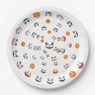 Prato De Papel Padrão de Rosto Assustador de Halloween