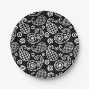 Prato De Papel Padrão de salsa, preto e branco